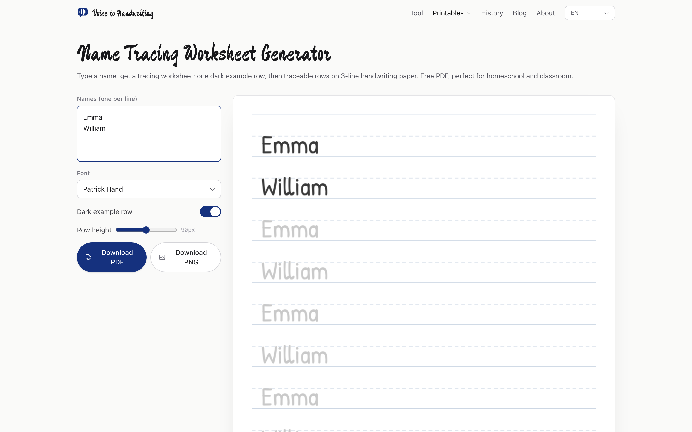 Free name tracing generator: editable worksheets to print